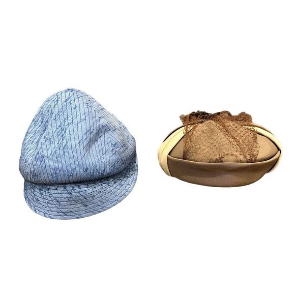 Vintage Lot of 2 Pillbox Hat Netting Luci Puci Bobby Lee Brown Blue 50’s 60’s - Picture 1 of 10